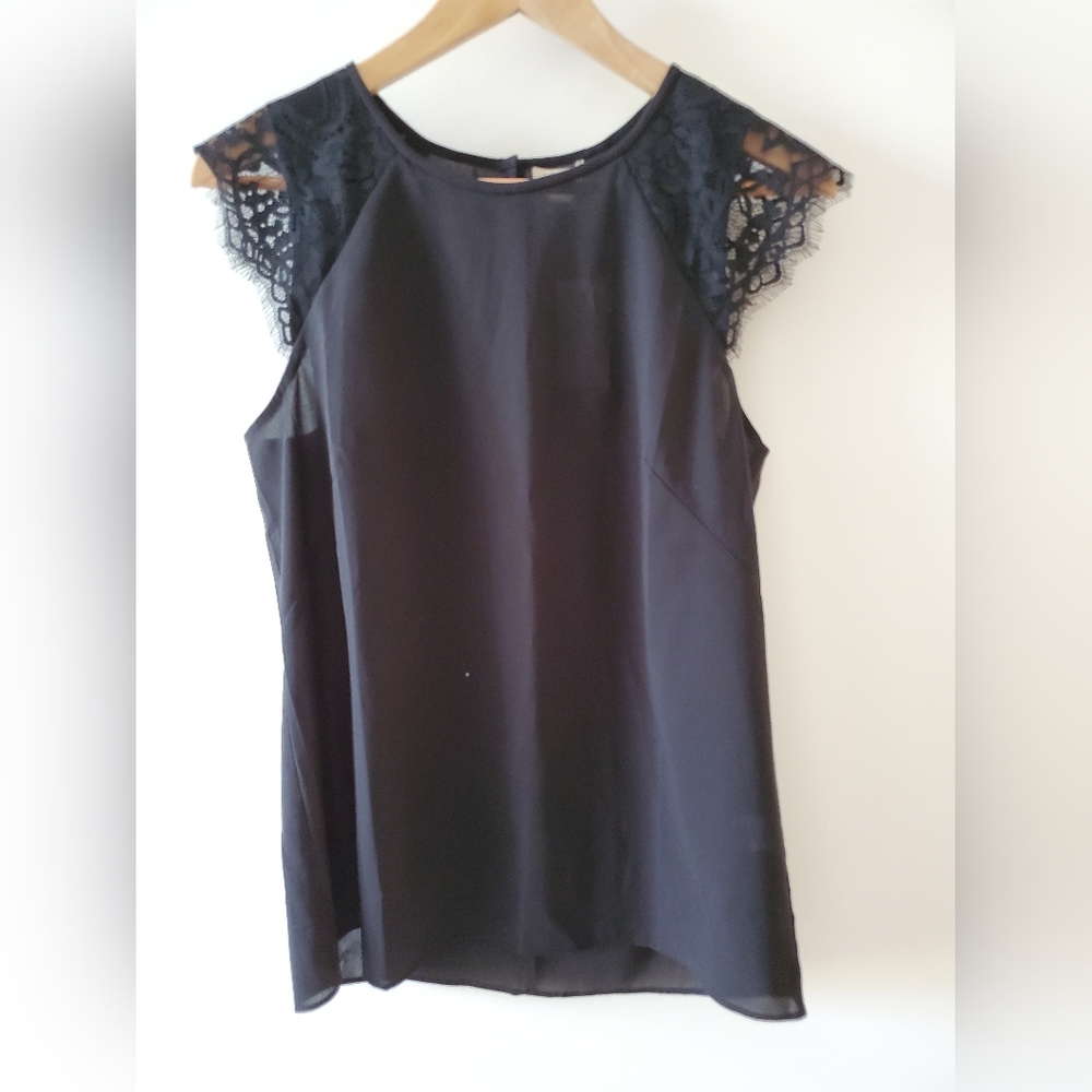 NWT J. CREW BLACK LACE CAP SLEEVES TOP 6
